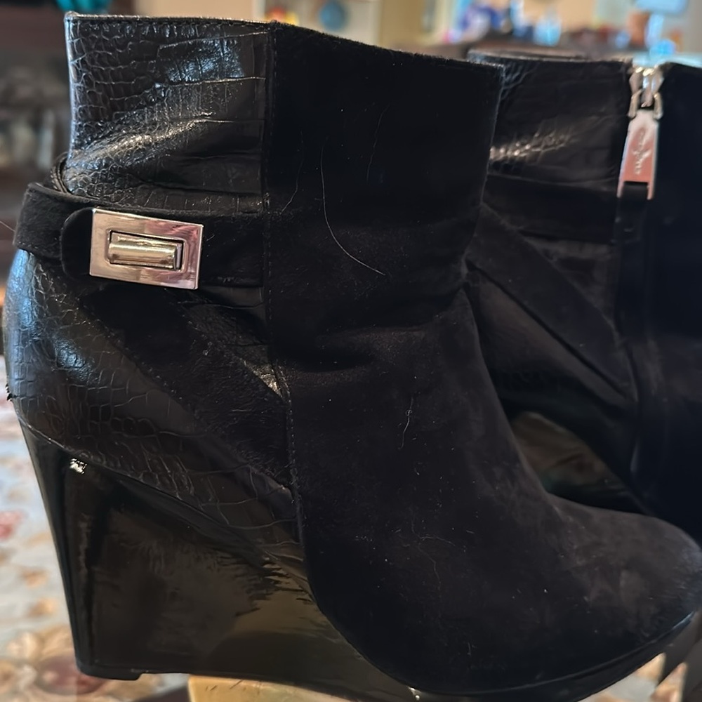 Cole Haan Black Suede 
and Leather Ankle Boots - Picture 3 of 5